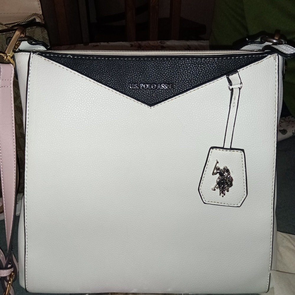 U.S. Polo Assn. Black and White Shoulder Bag with Textured Finish